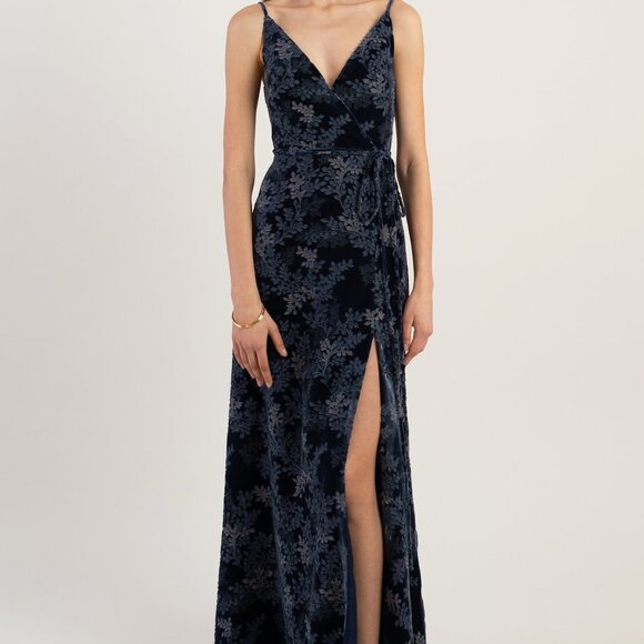 NWT Jenny Yoo Burn out Velvet Faux wrap evening dress with slit - Picture 1 of 8